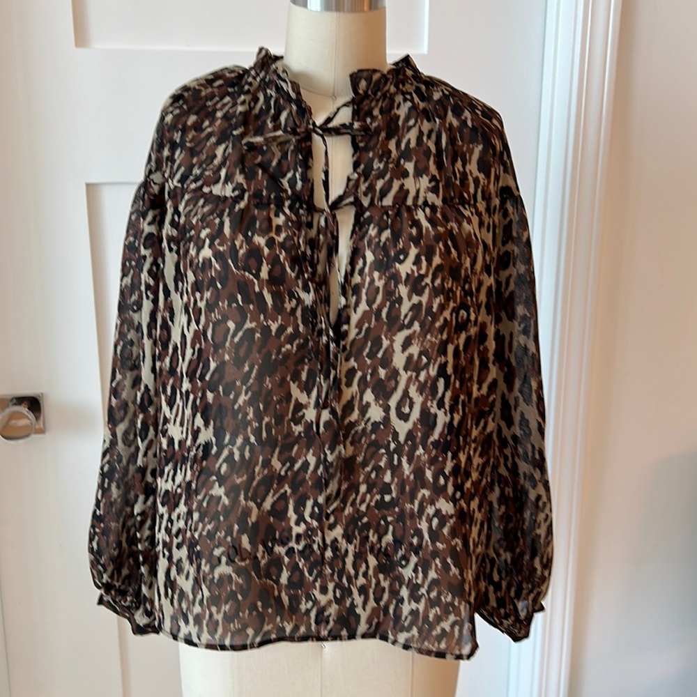 Walter Baker Sheer brown and black Leopard Blouse size small